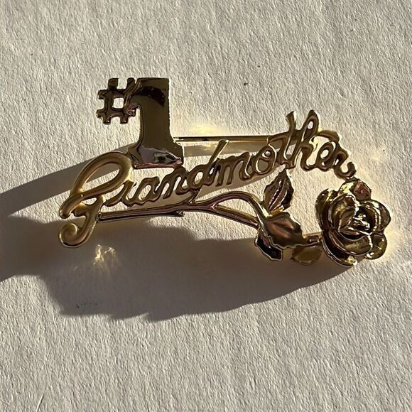 Bundle Sale 3 for $15 | #1 Grandmother Rose Gold Tone Brooch - Picture 1 of 11
